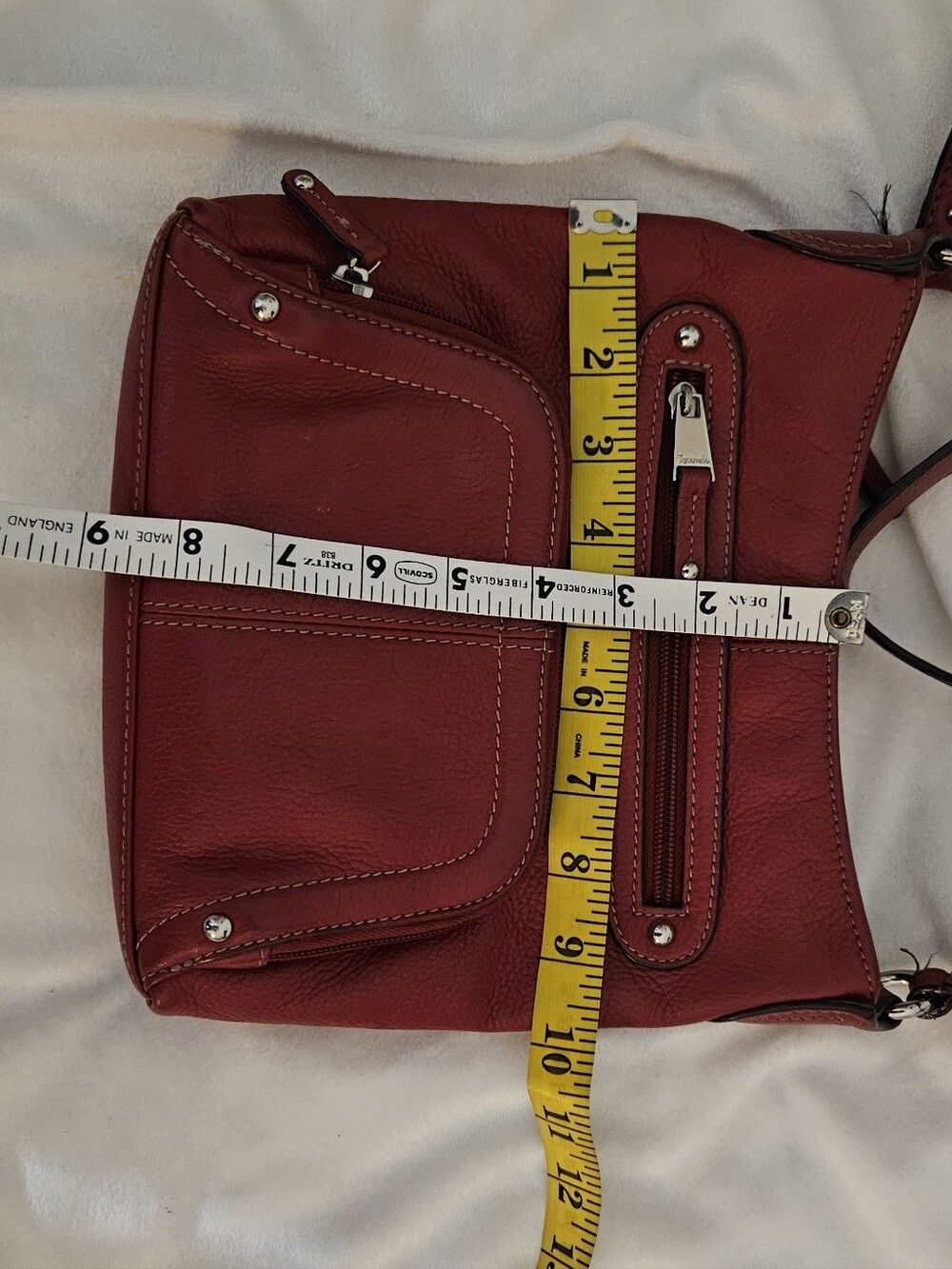 Tignanello Red Leather Crossbody with Front Zip Pockets - Picture 5 of 13